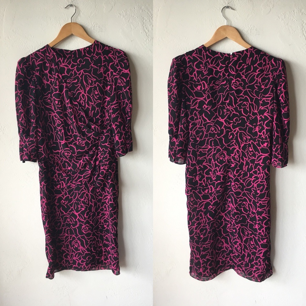 Vintage hot pink floral 3/4 sleeve length dress